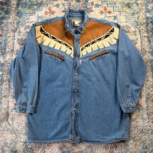 Vintage Shooter Denim Pearl Snap Shirt Size XL